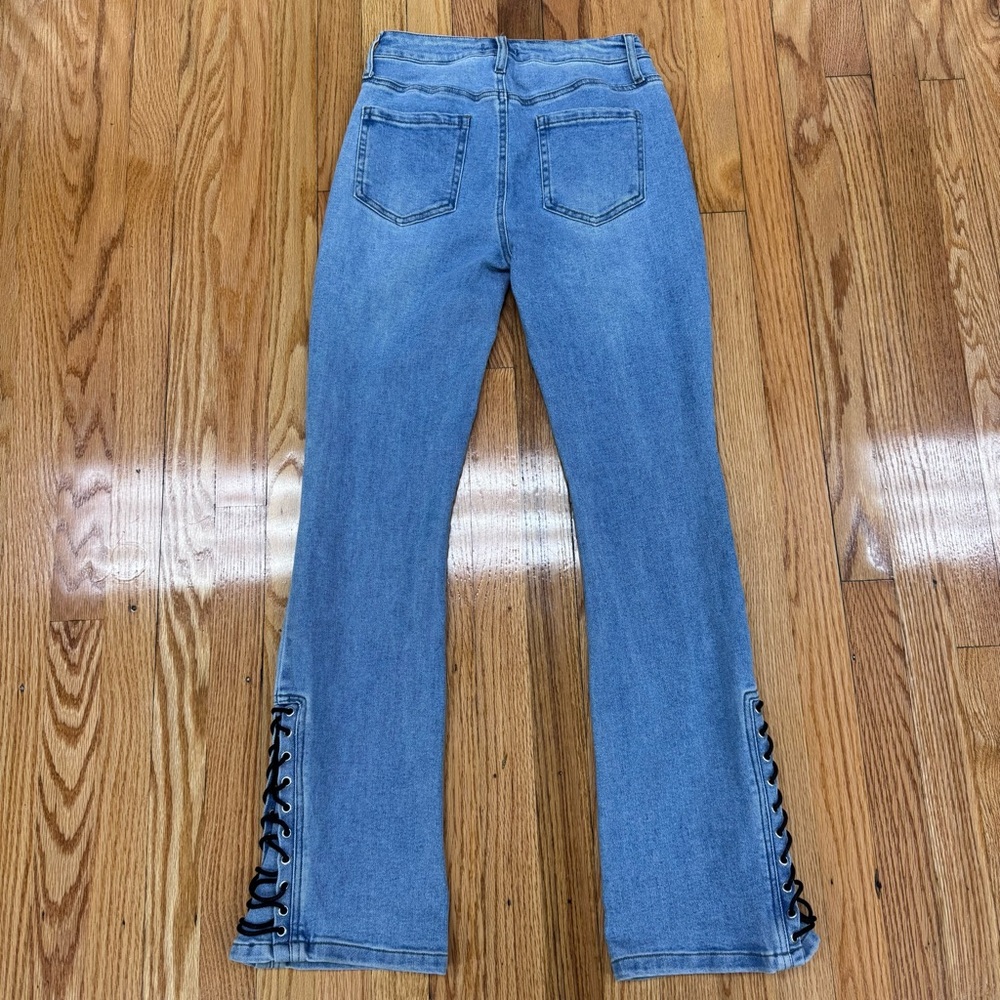 Forever 21 Light Blue Lace-Up Flare Jeans - Picture 2 of 10